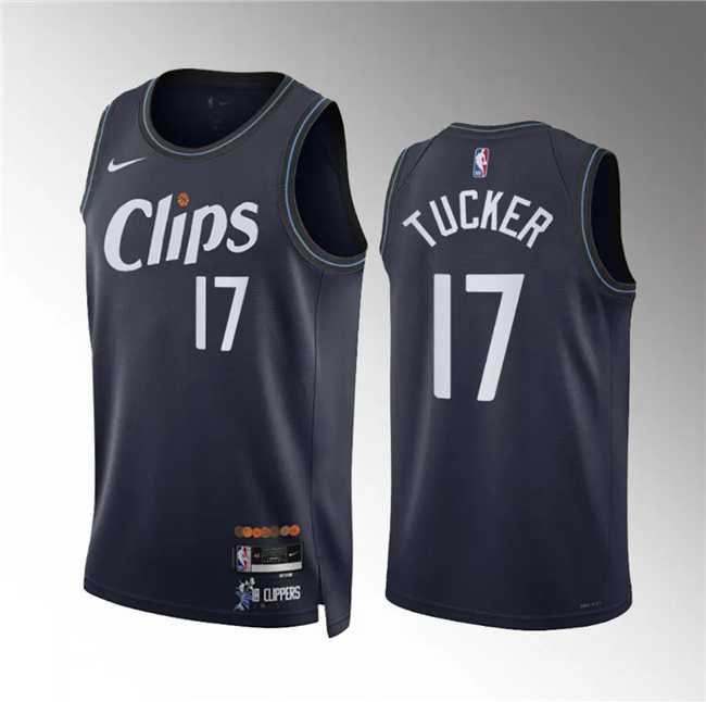 Mens Los Angeles Clippers #17 P.j. Tucker Navy 2023-24 City Edition Stitched Jersey Dzhi